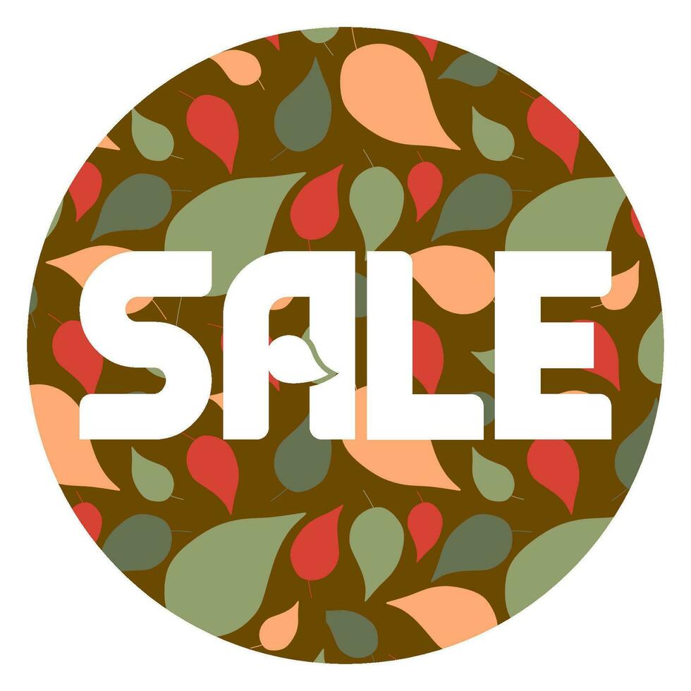 Autumn Season Sale round Banner. Vector Promotion poster with lettering. Seasonal illustration for Website with leaves and text. Graphic design for poster, flyer, Circle marketing element.