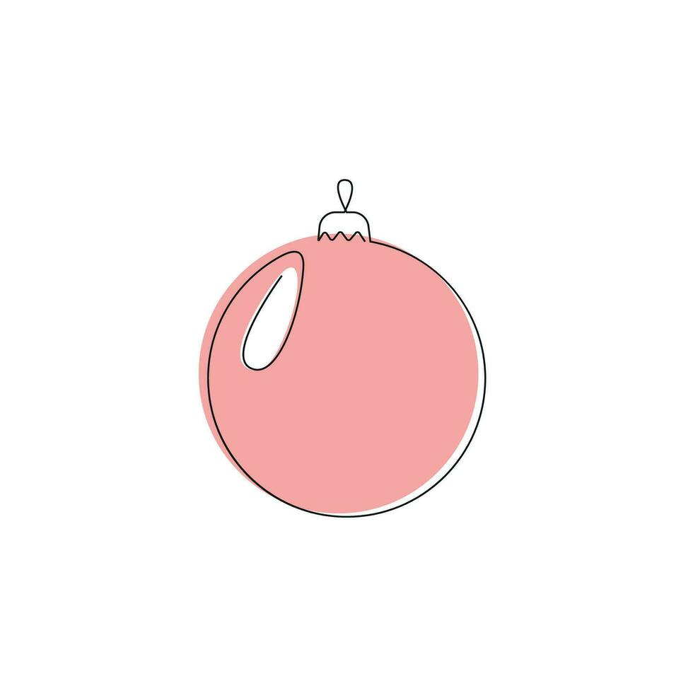 Red christmas ball drawn in one continuous line. One line drawing, minimalism. Vector illustration.