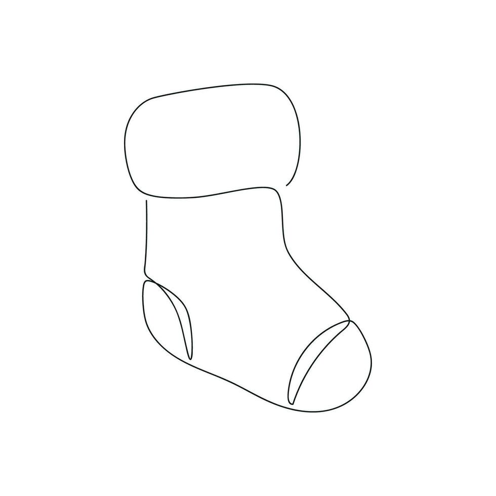 Christmas stocking drawn in one continuous line. One line drawing, minimalism. Vector illustration.