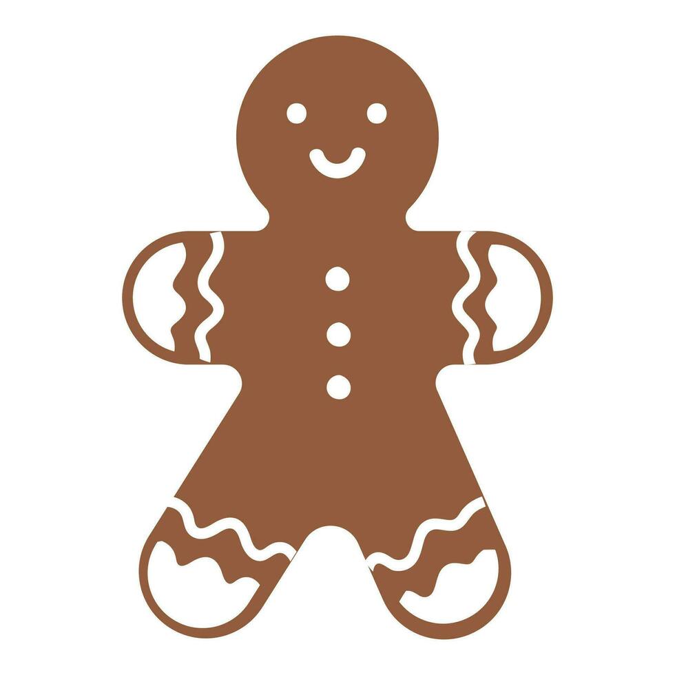 Cute illustration of gingerbread man cookie. Christmas holiday decoration. Mew year celebration. Cartoon style design element. Isolated on white. vector