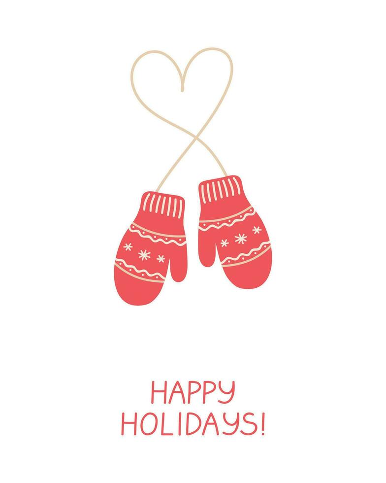 Christmas greeting card with mittens with scandinavian ornament. vector