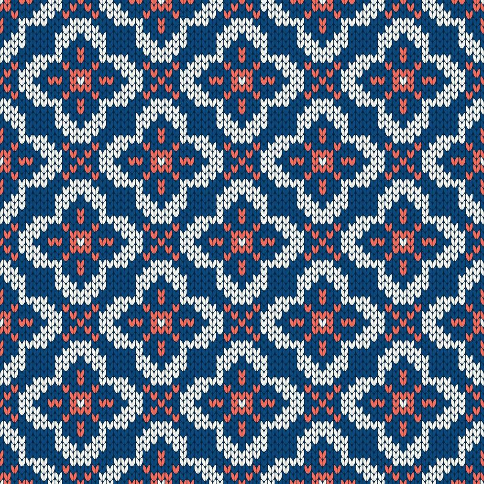 Scandinavian knitted seamless pattern. Norwegian sweater with snowflakes. vector