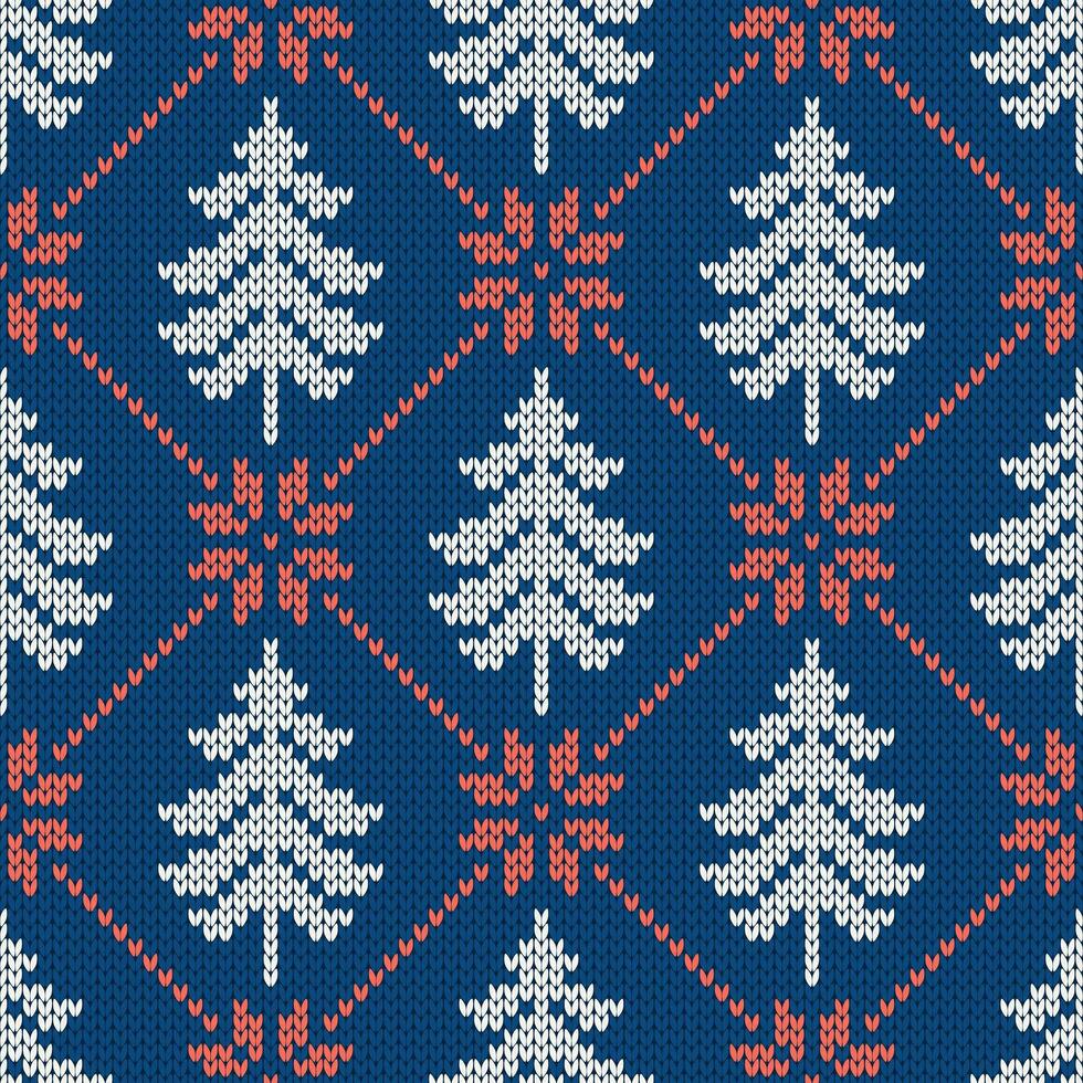 Seamless pattern with snowflakes and christmas trees. Holiday background. vector