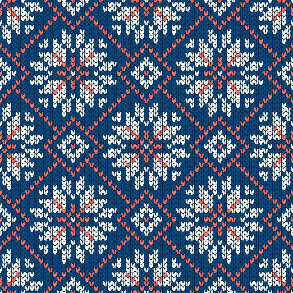 Christmas and New Year traditional knitted seamless pattern with snowflakes. vector