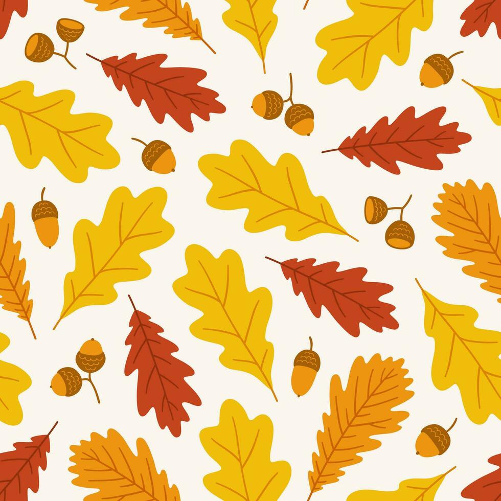 Autumn seamless pattern with acorns and oak leaves. vector