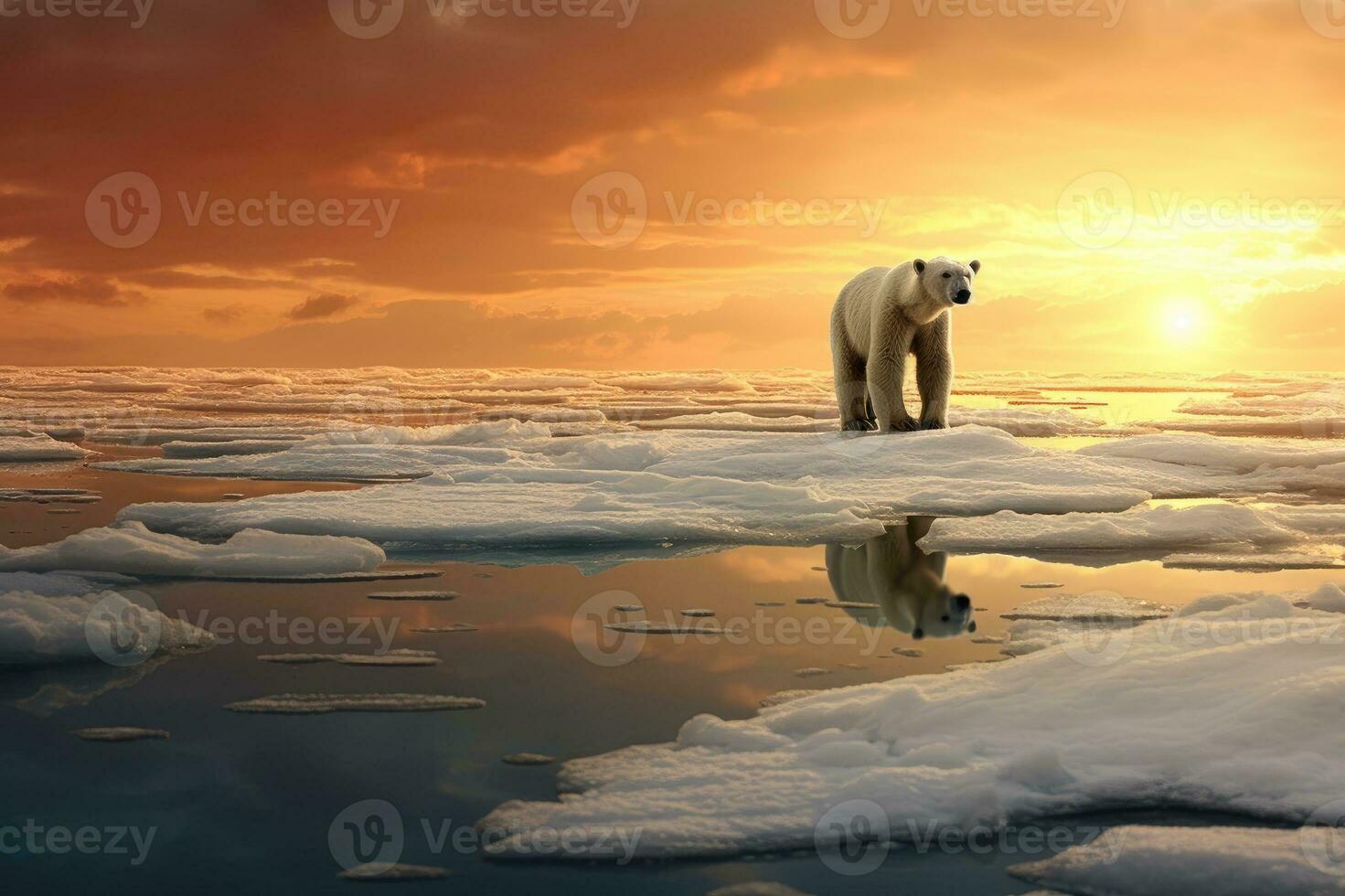 Polar bear on melting ice floe in arctic sea, digital ai. photo