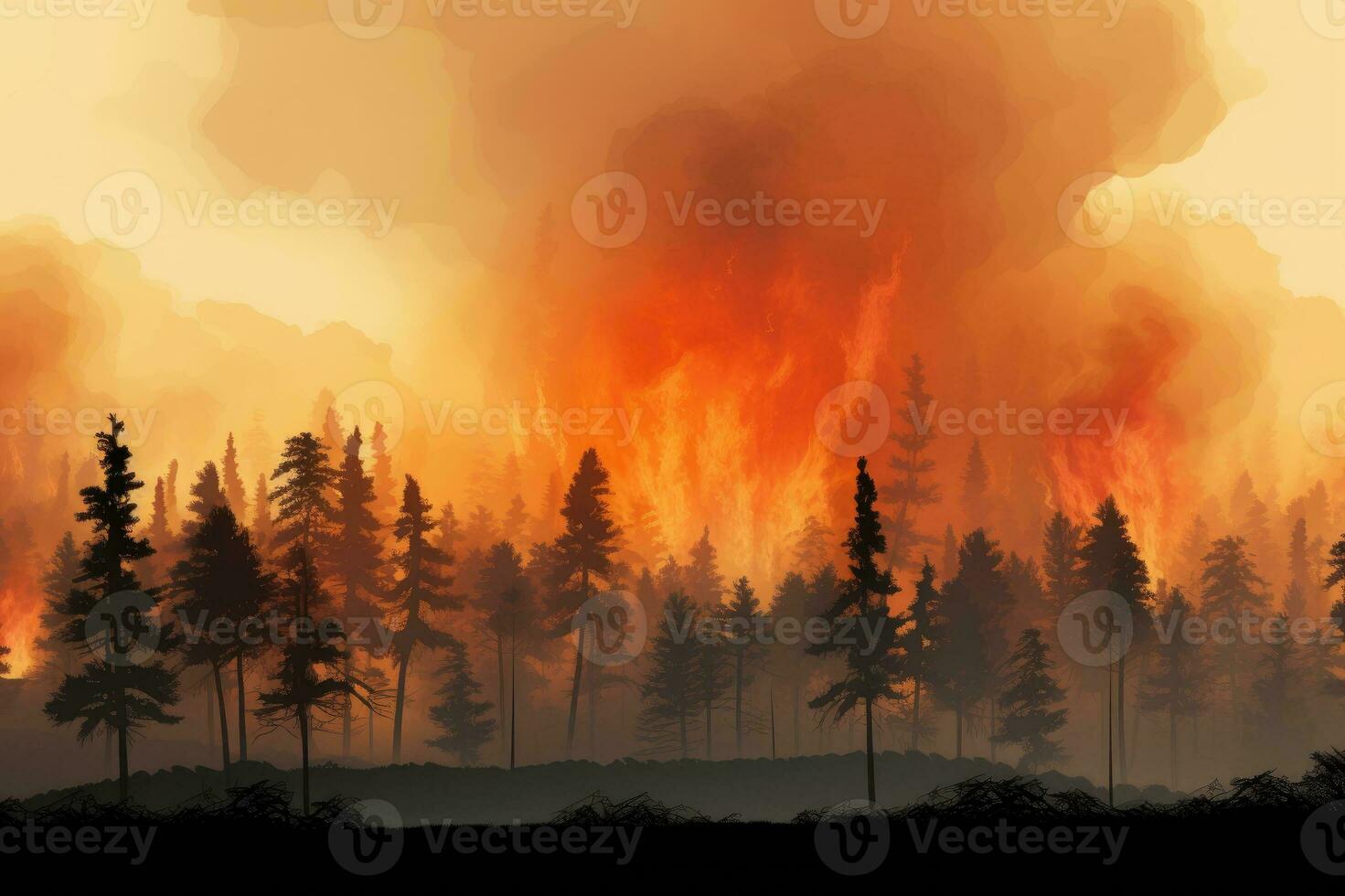 Forest fire. High flames in the forest photo