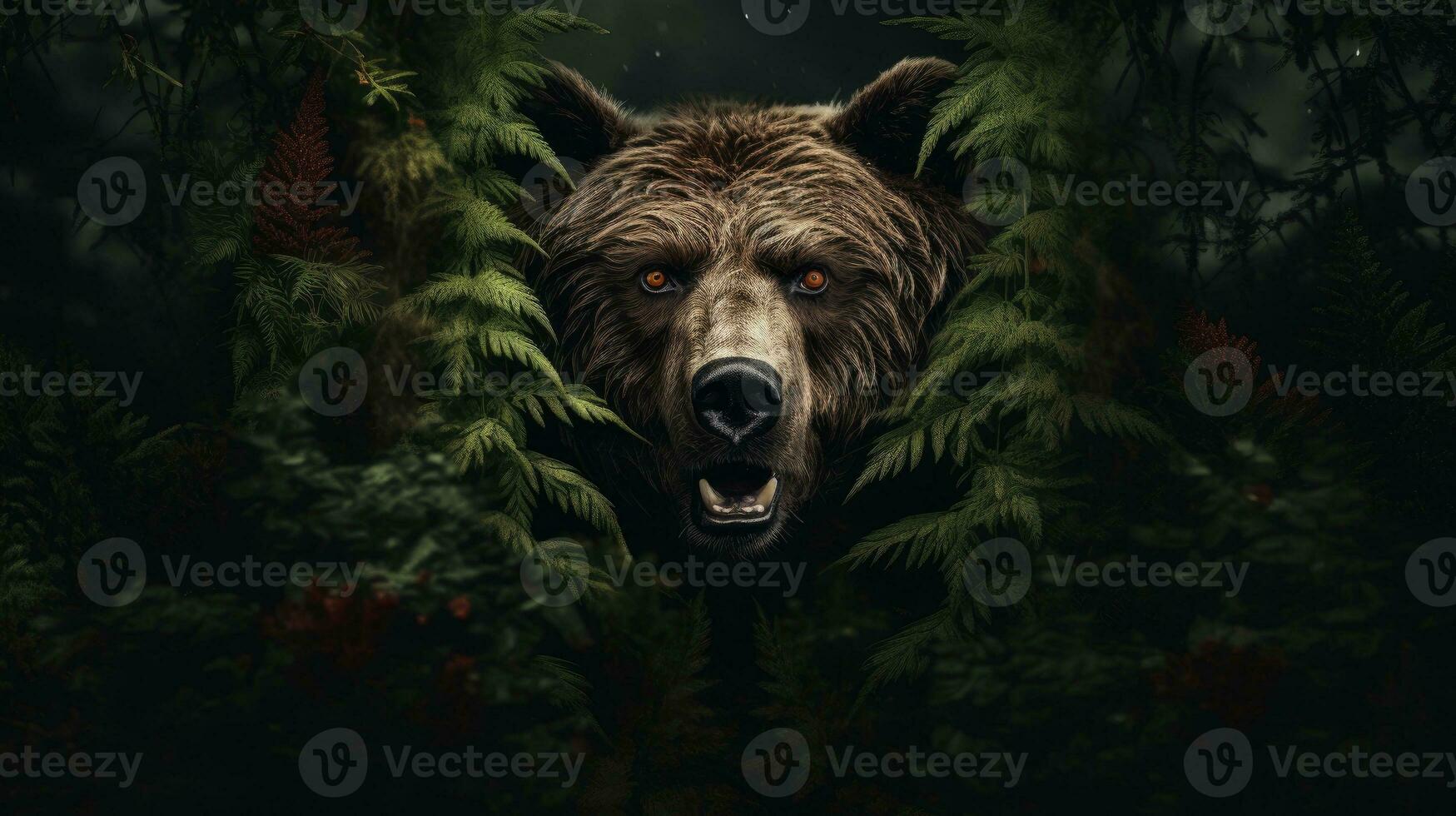 Frontal view of a bear in the forest photo