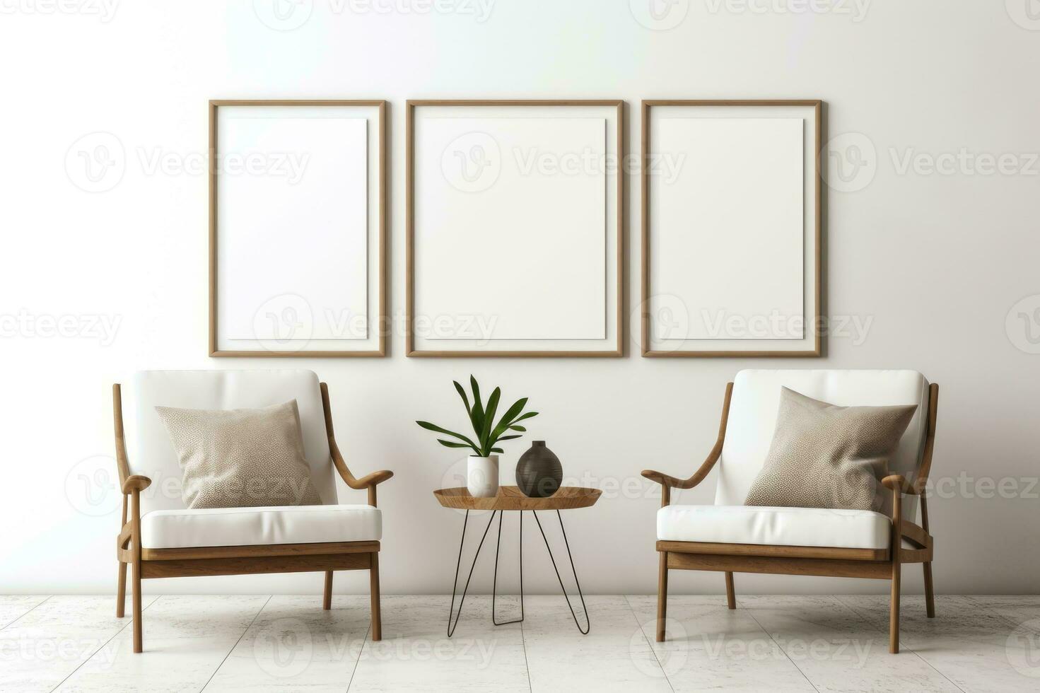Mock up poster in interior background, Scandinavian style, digital ai. photo