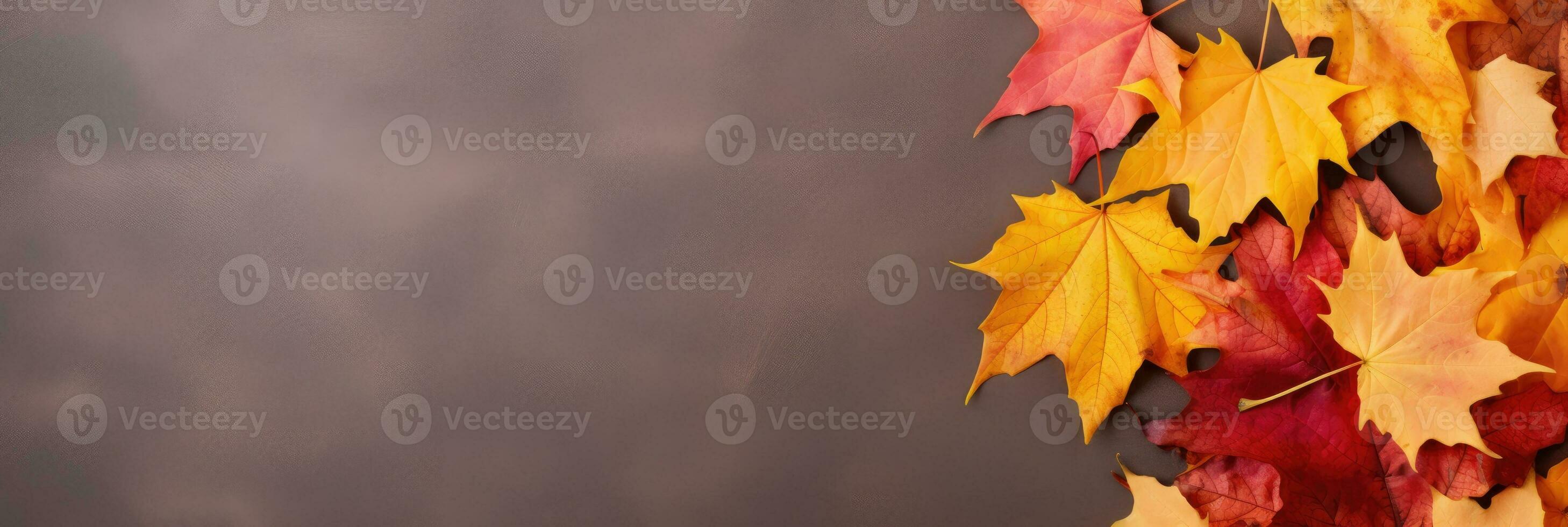 Autumn background with colored leaves on yellow background. Generative AI photo
