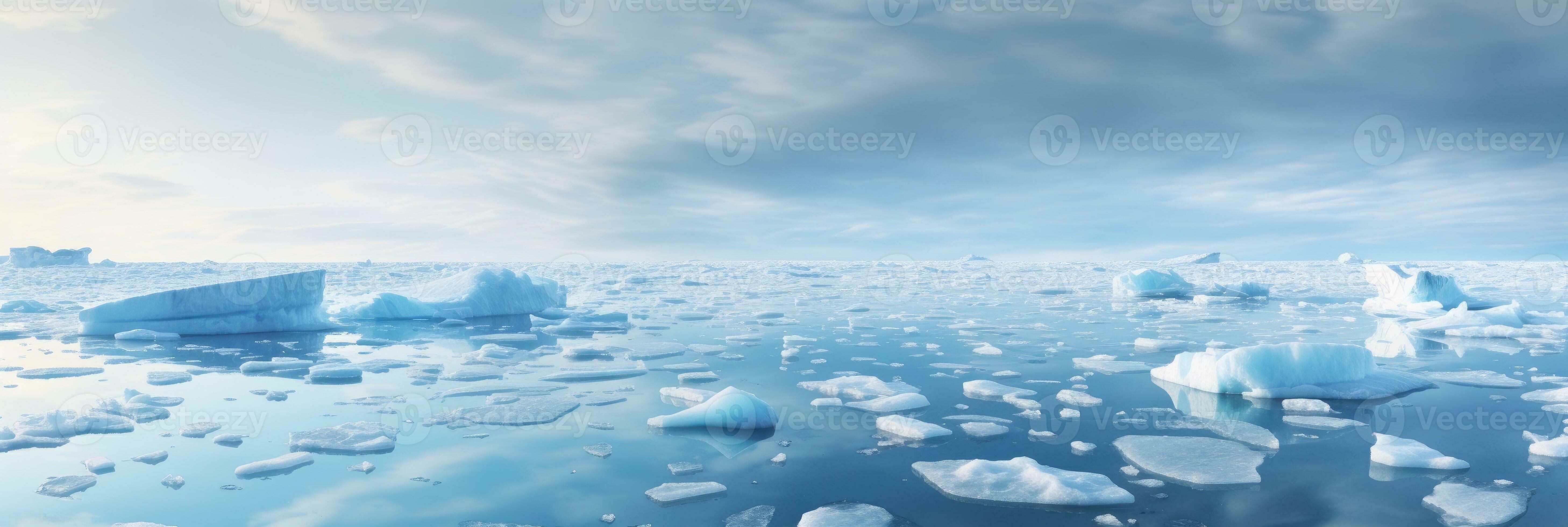 Ice sheets melting in the arctic ocean or waters. Global warming and