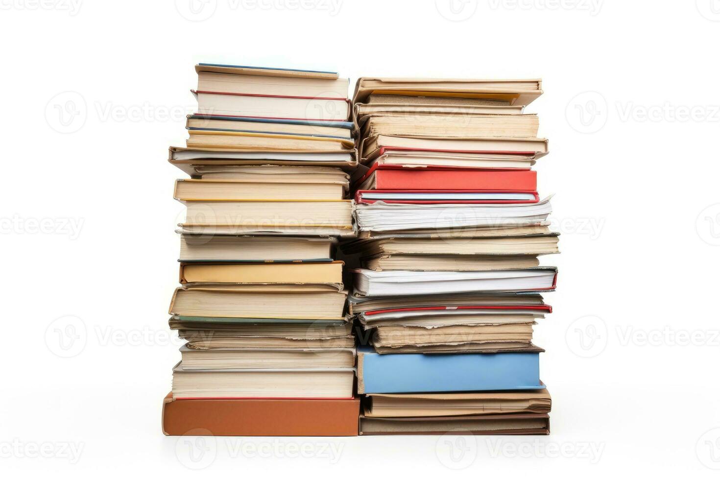 Stack of old books on a white background photo
