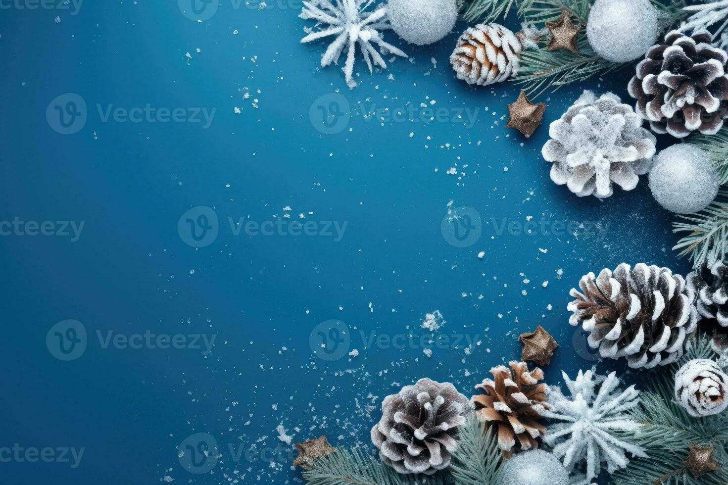 Christmas decoration with pine cones. Christmas background with space for text. Generative AI photo