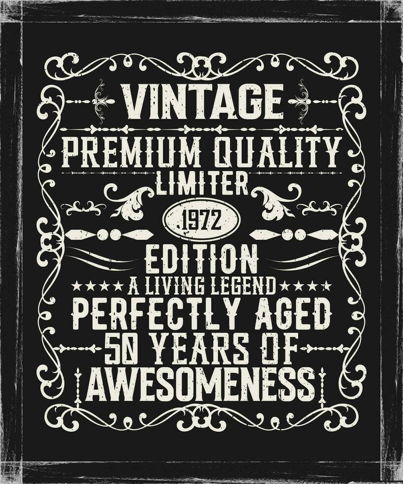 Clásico prima calidad 1972 limitado edición Envejecido a perfección todas original camiseta diseño vector
