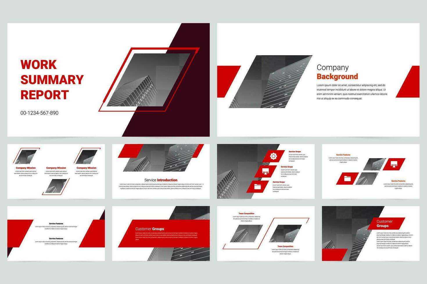 Red modern business work slide presentation template vector