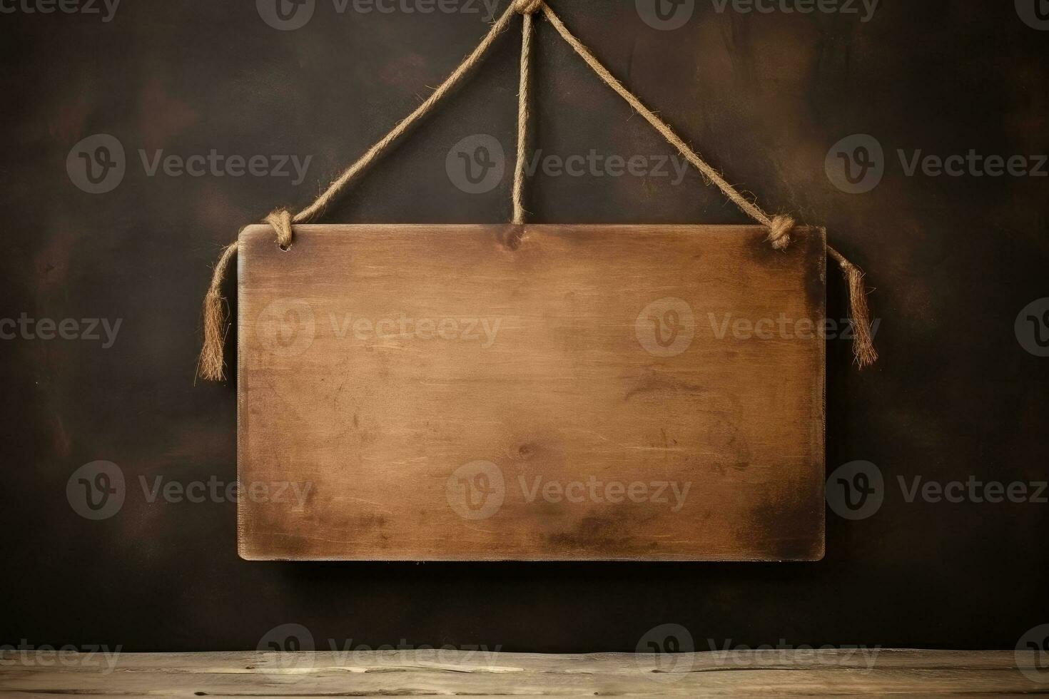 Wooden sign plain hanging from rope on vintage background photo