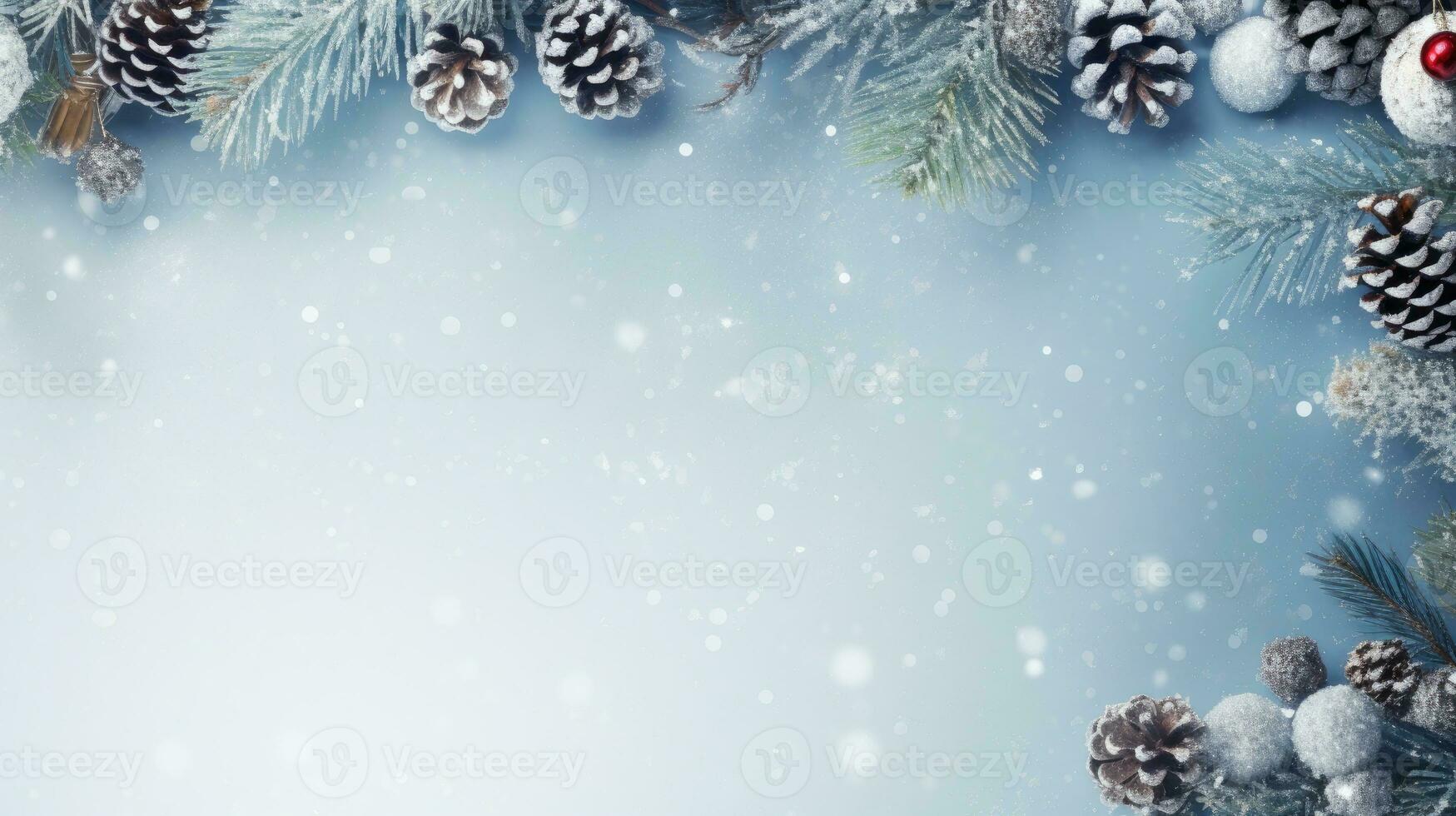 Christmas decoration with pine cones. Christmas background with space for text. Generative AI photo