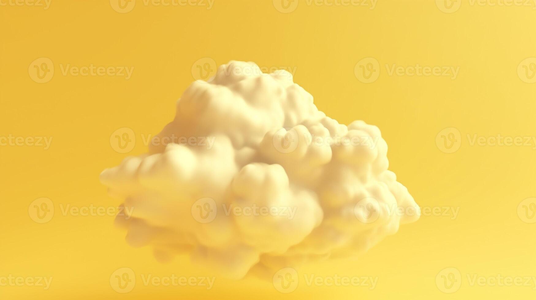 Generative AI, Light yellow fantastic 3d clouds on the floor, sky and landscape. Gentle colors and with bright lights. photo