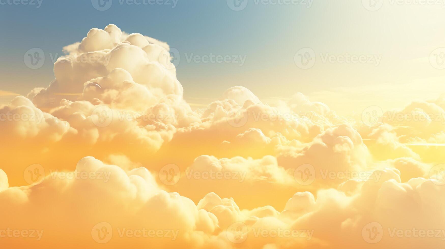 , Light yellow fantastic 3d clouds on the floor, sky and landscape. Gentle colors and with bright lights. photo