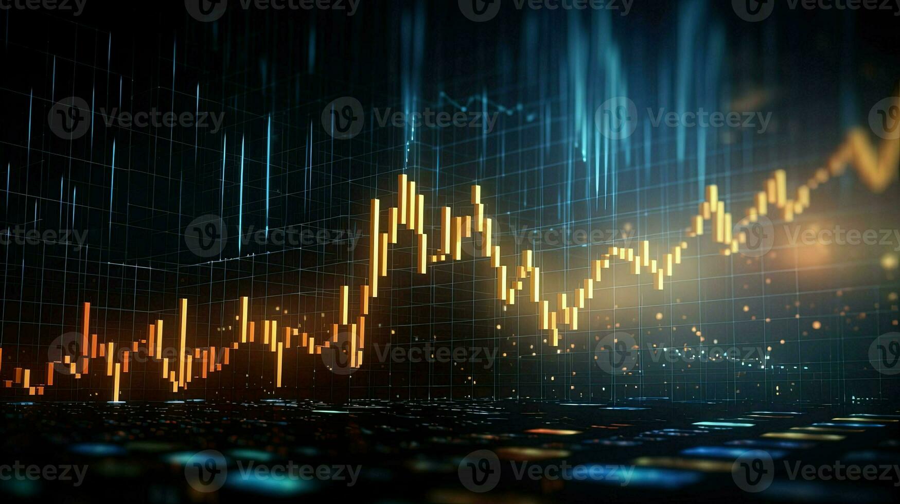Generative AI, stock market chart lines, financial graph on technology abstract background represent financial crisis, financial meltdown. Technology concept, trading market concept. photo