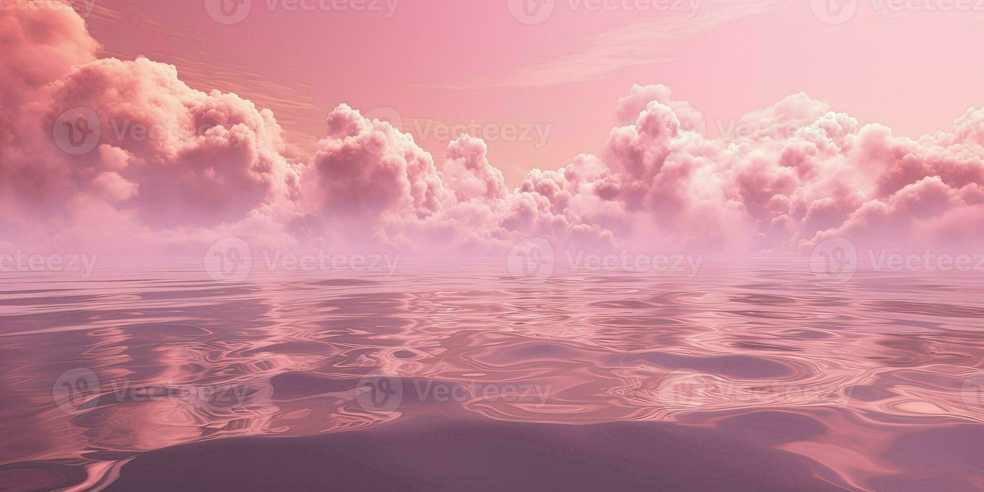 Generative AI, Pink magenta fantastic clouds, sky and landscape. Gentle colors and with bright lights photo
