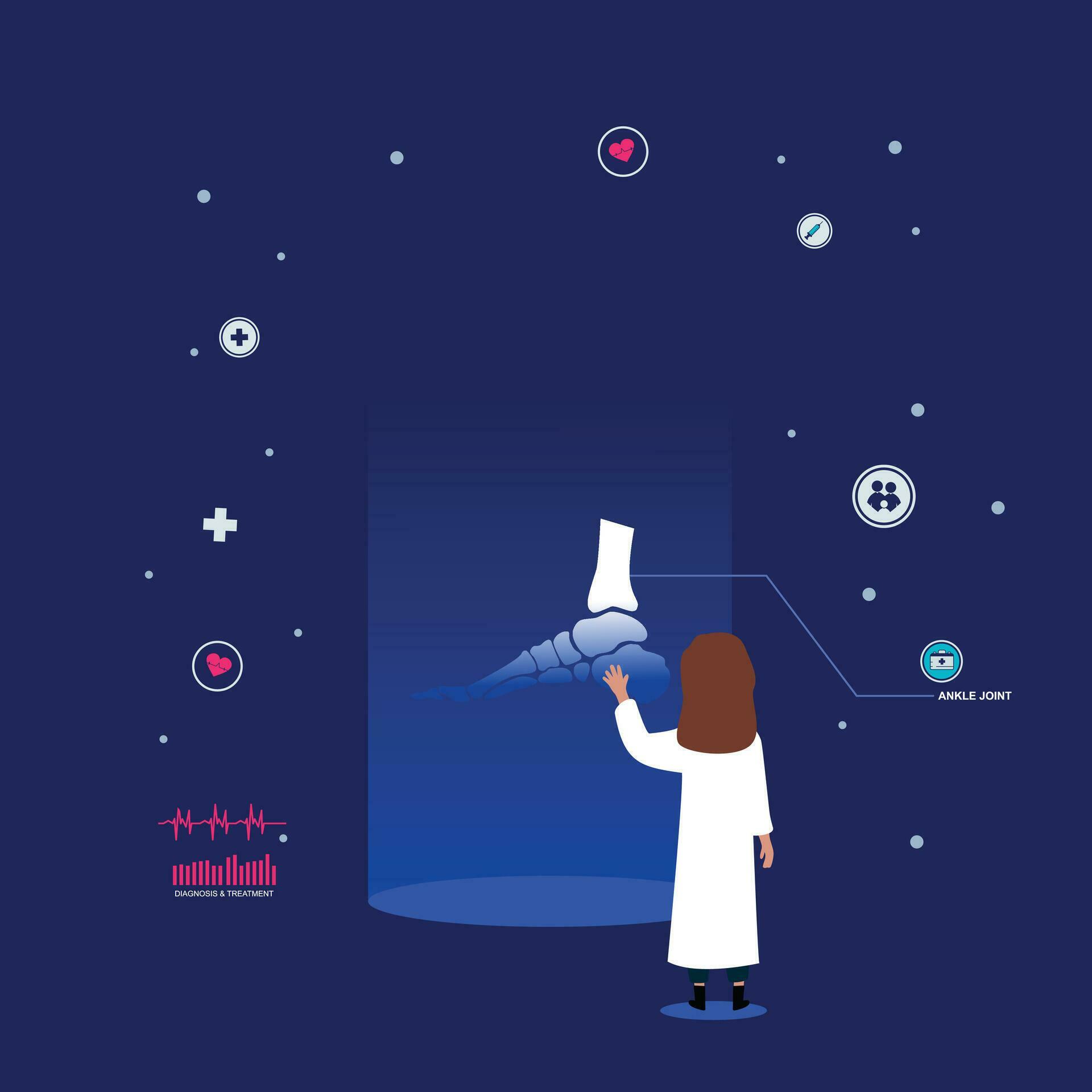 Futuristic medical technology. physiotherapist examining a angkle join