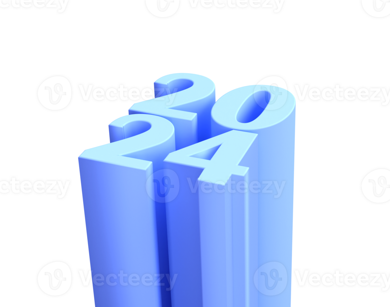 Lycklig ny år jul 2024 3d blå tal isolerat transparent pgn. Semester firande design element för affischer, banderoller, kalender och hälsning kort png