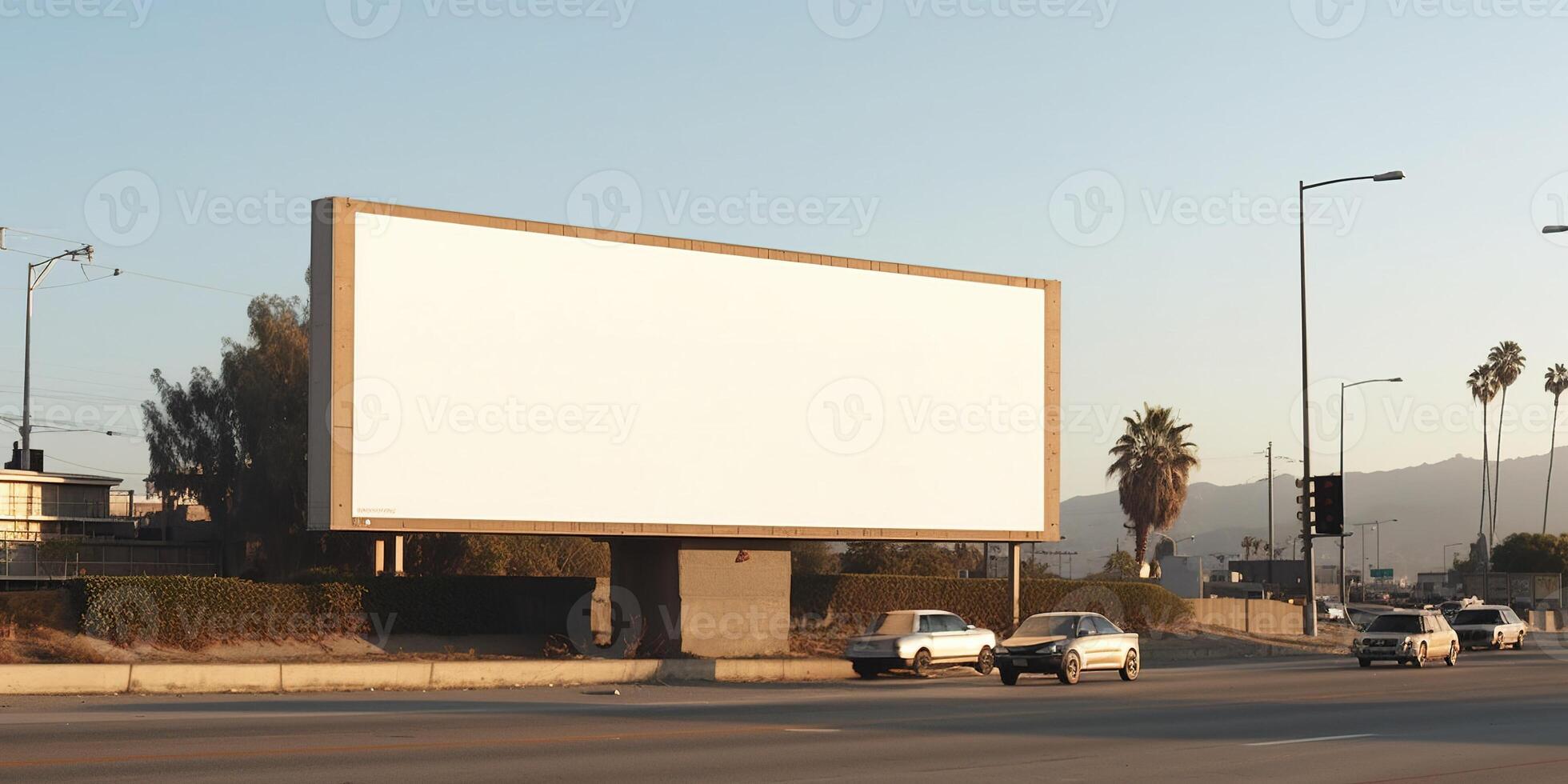 Generative AI, Realistic street big billboard mock up blank for presentation advertising. Outdoor sign blank in the futuristic city, business concept photo