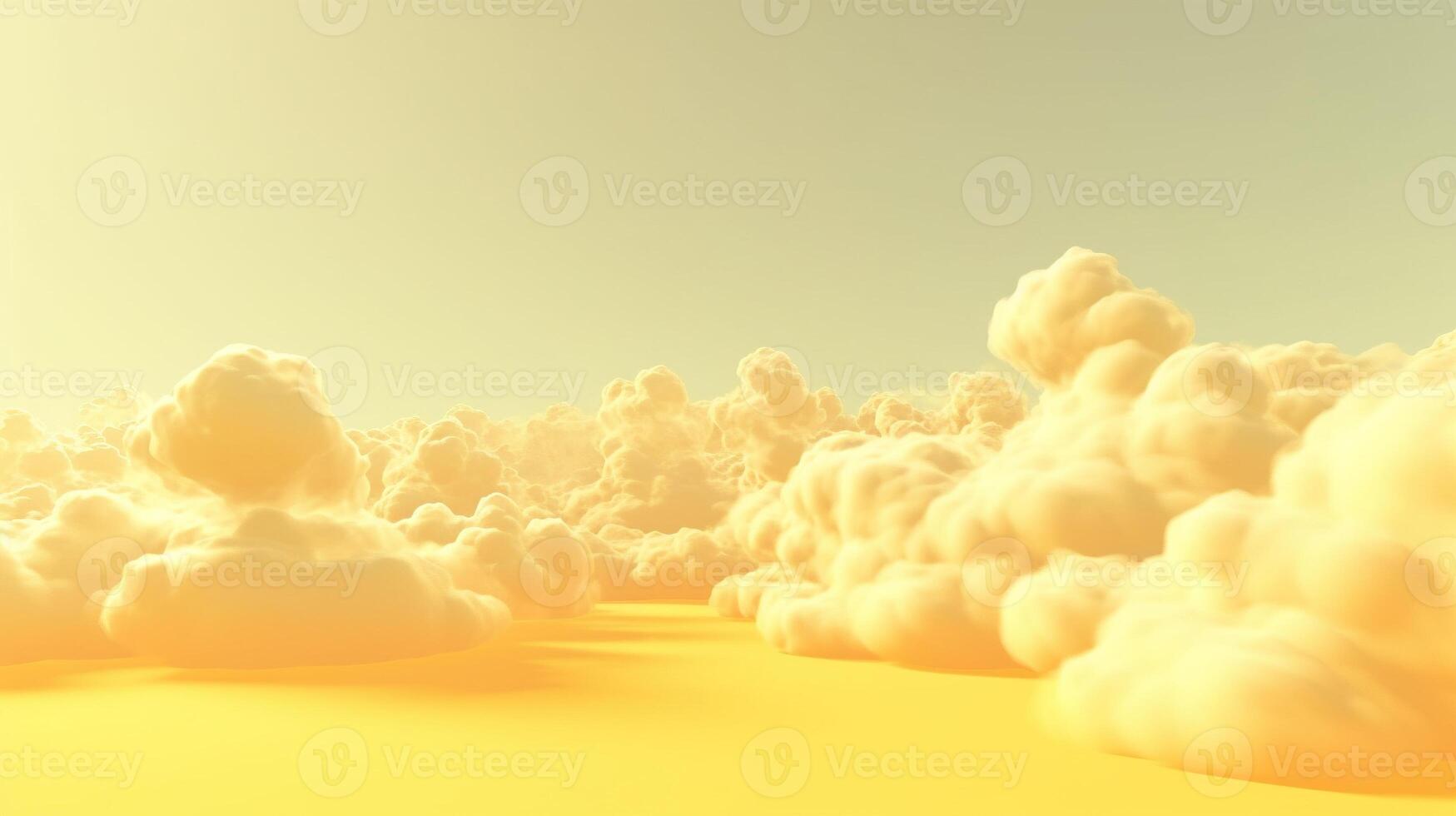 , Light yellow fantastic 3d clouds on the floor, sky and landscape. Gentle colors and with bright lights. photo