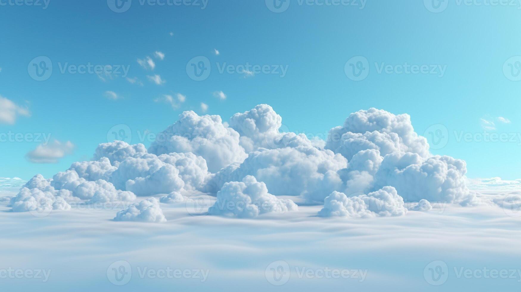 , Blue fantastic 3d clouds on the floor, sky and landscape. Gentle colors and with bright lights. photo