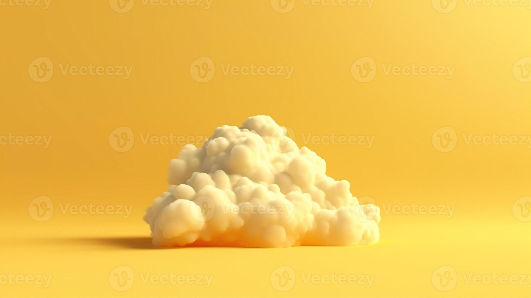 Generative AI, Light yellow fantastic 3d clouds on the floor, sky and landscape. Gentle colors and with bright lights. photo