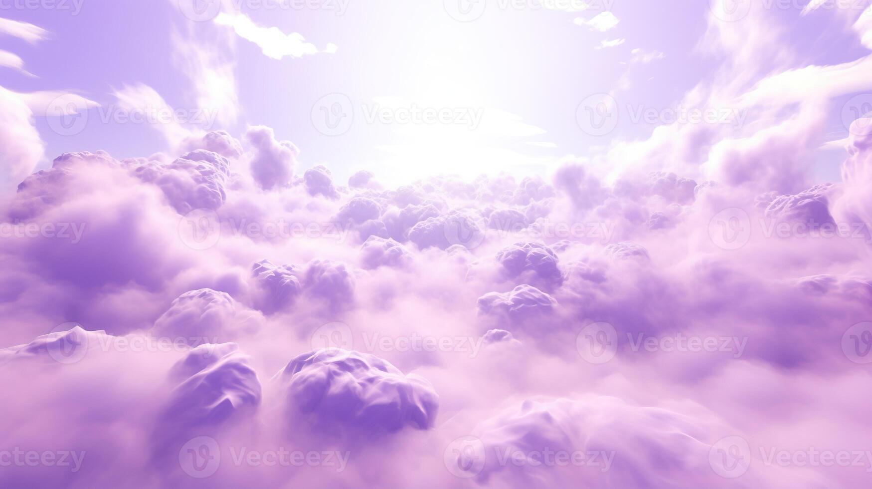, Purple, digital lavender color fantastic 3d clouds on the floor, sky and landscape. Gentle colors and with bright lights. photo