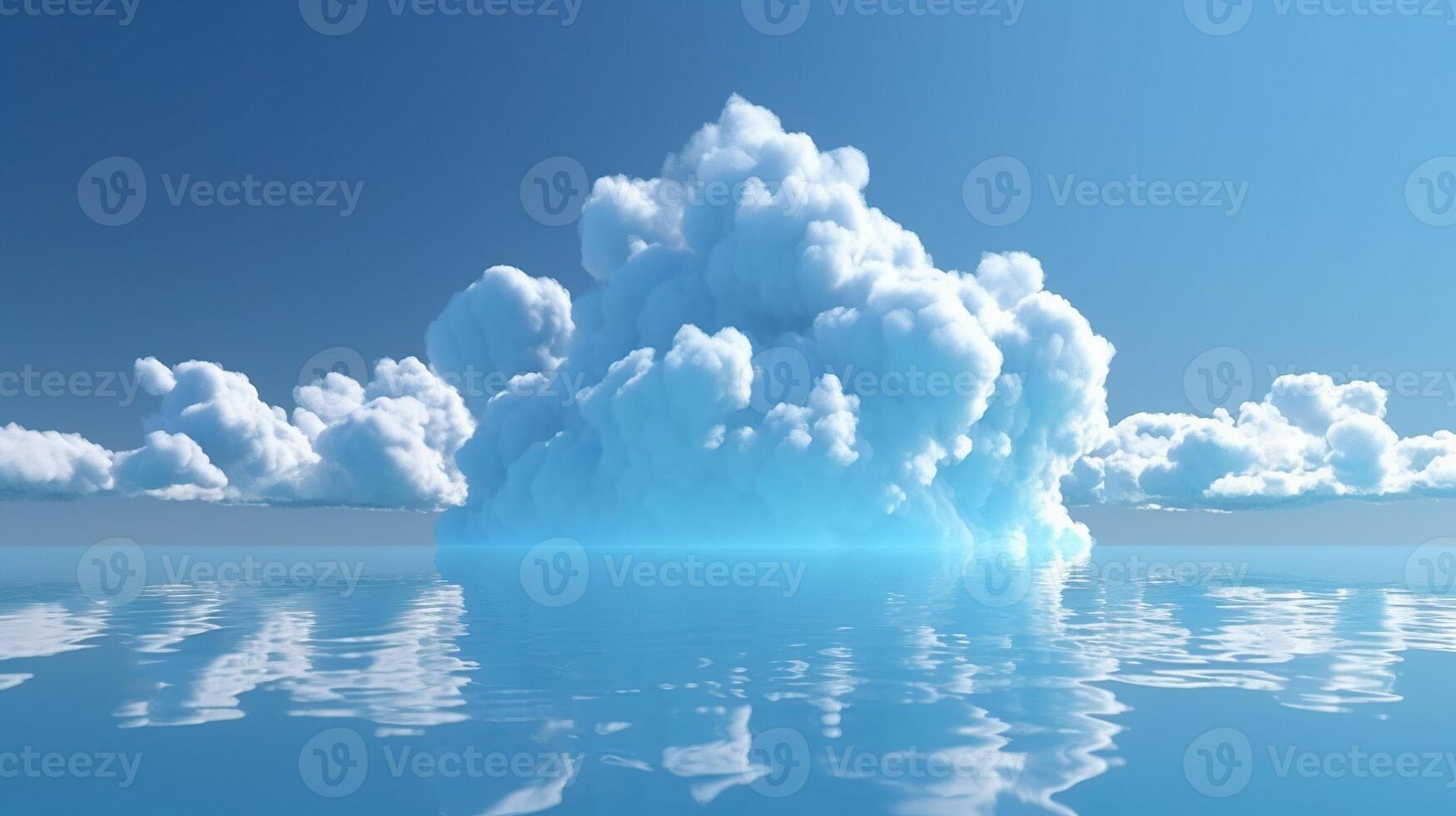 , Blue fantastic 3d clouds on the floor, sky and landscape. Gentle colors and with bright lights. photo