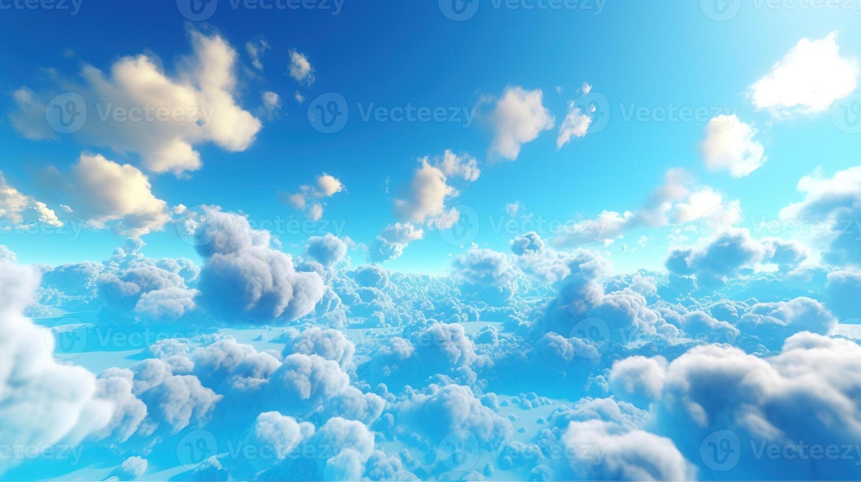 , Blue fantastic 3d clouds on the floor, sky and landscape. Gentle colors and with bright lights. photo