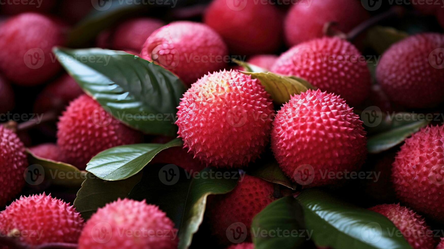 generativo ai, macro Fresco jugoso de lychee Fruta antecedentes. de cerca foto, verano Tailandia alimento. foto