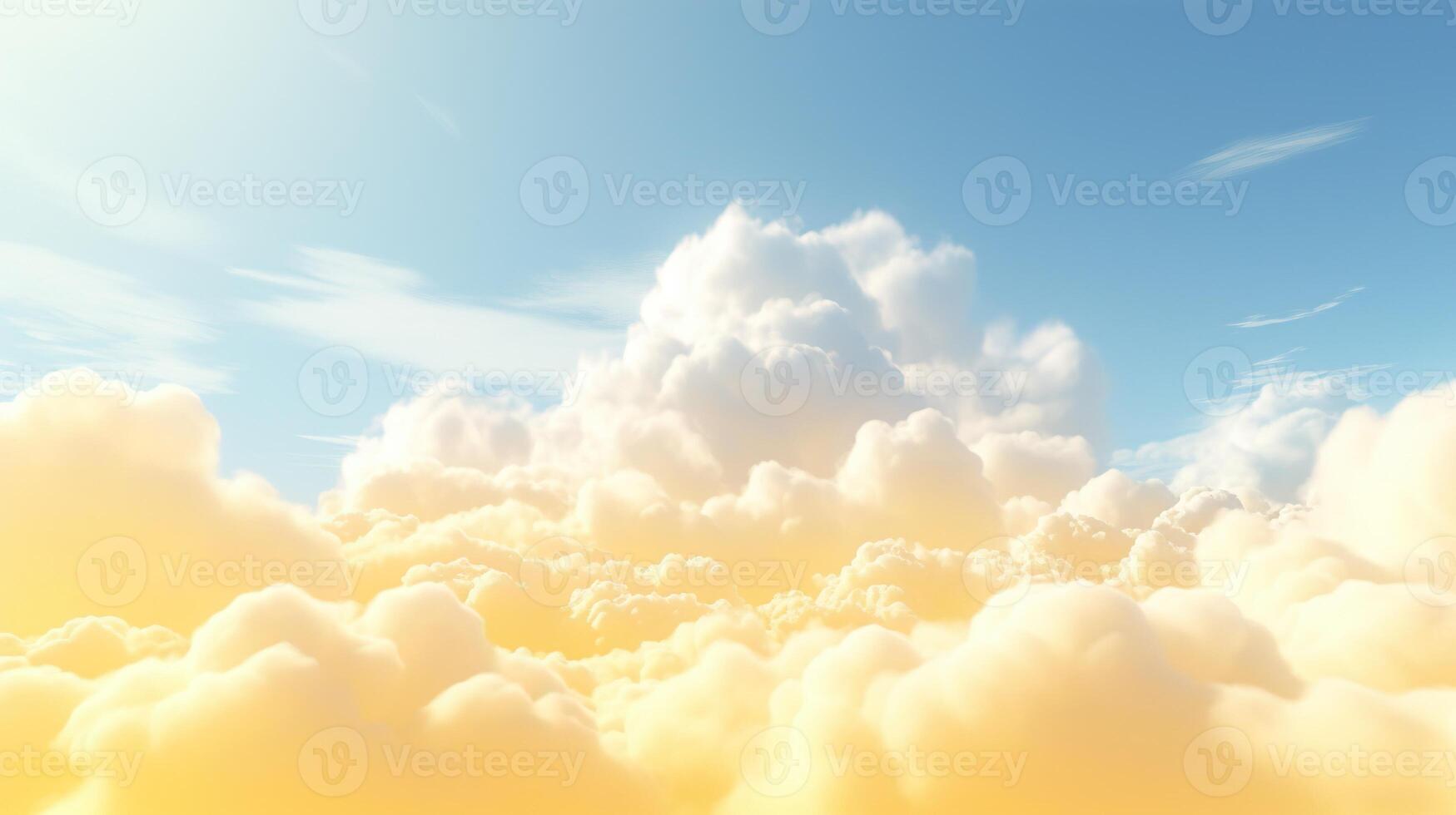 , Light yellow fantastic 3d clouds on the floor, sky and landscape. Gentle colors and with bright lights. photo