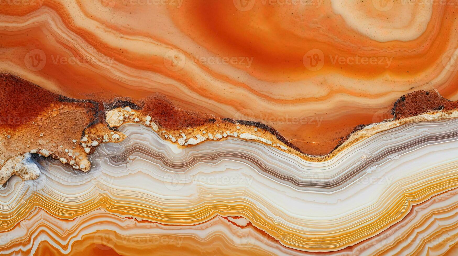 Generative AI, natural volcanic agate stones close-up light orange, apricot crush and golden texture. Wallpaper background, quartz marble, decorative rock pattern. photo