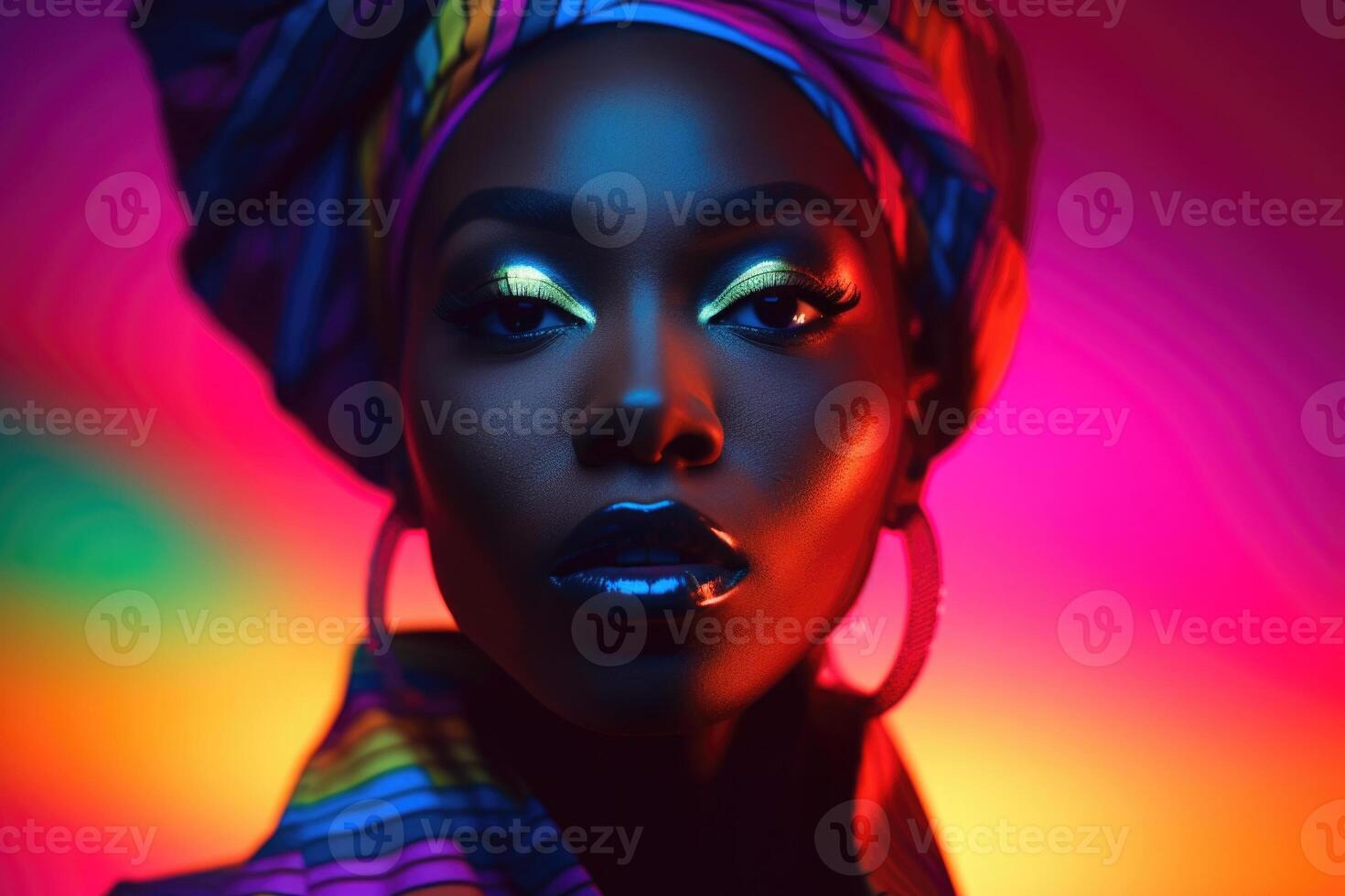 Blsck woman portrait on abstract colorful background. photo