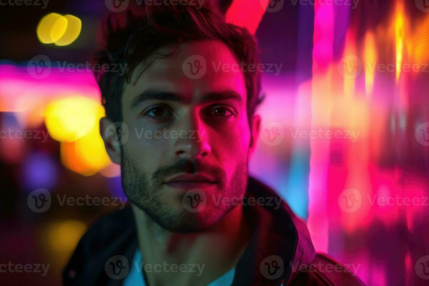 Man portrait on abstract colorful background. Generative AI photo