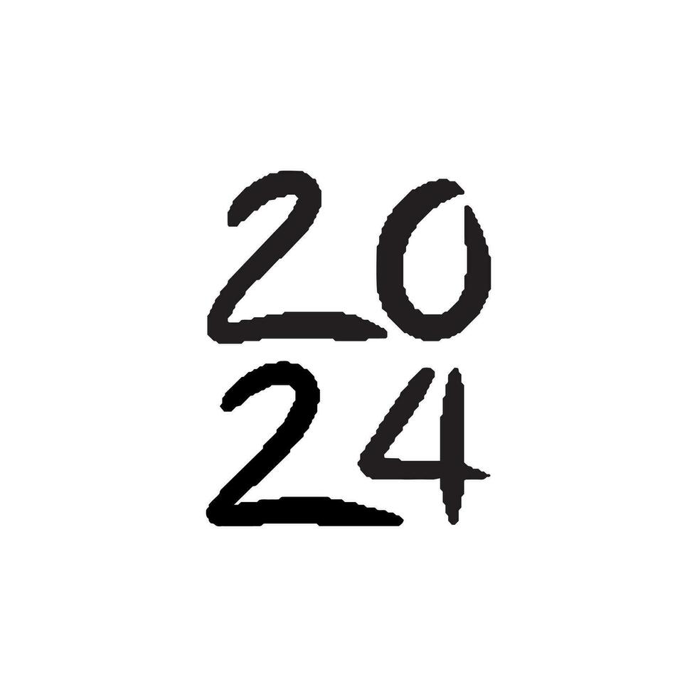 2024 lettering. 2024 Happy New Year hand drawn symbol. Number template, logo, poster, greeting card design. vector