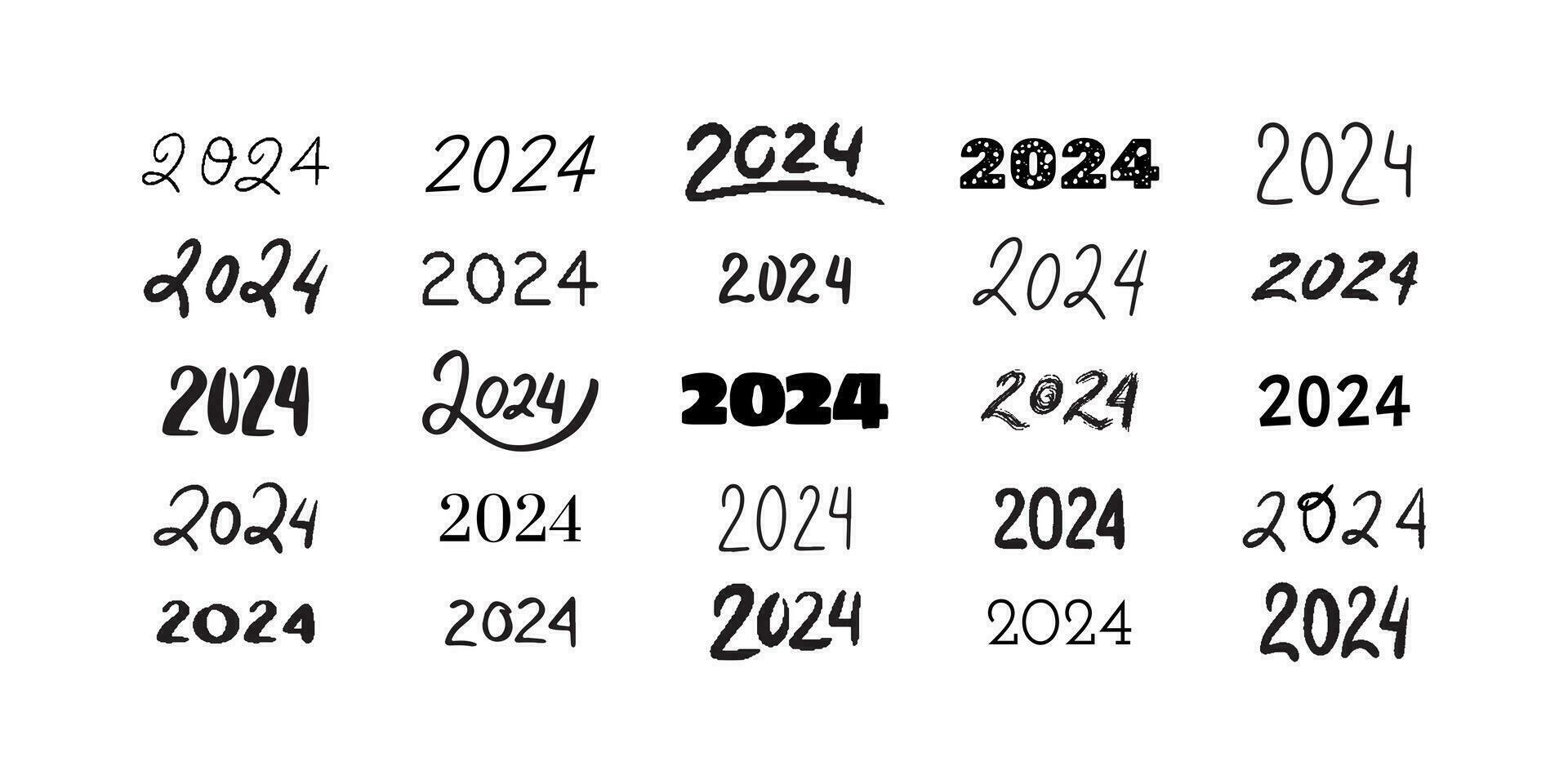 2024 lettering collection. Set of 2024 Happy New Year hand drawn