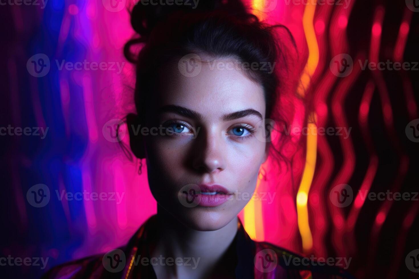 Woman portrait on abstract colorful background. photo