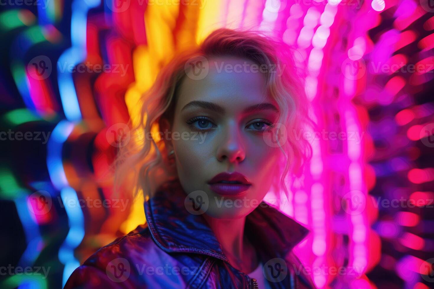 Woman portrait on abstract colorful background. photo