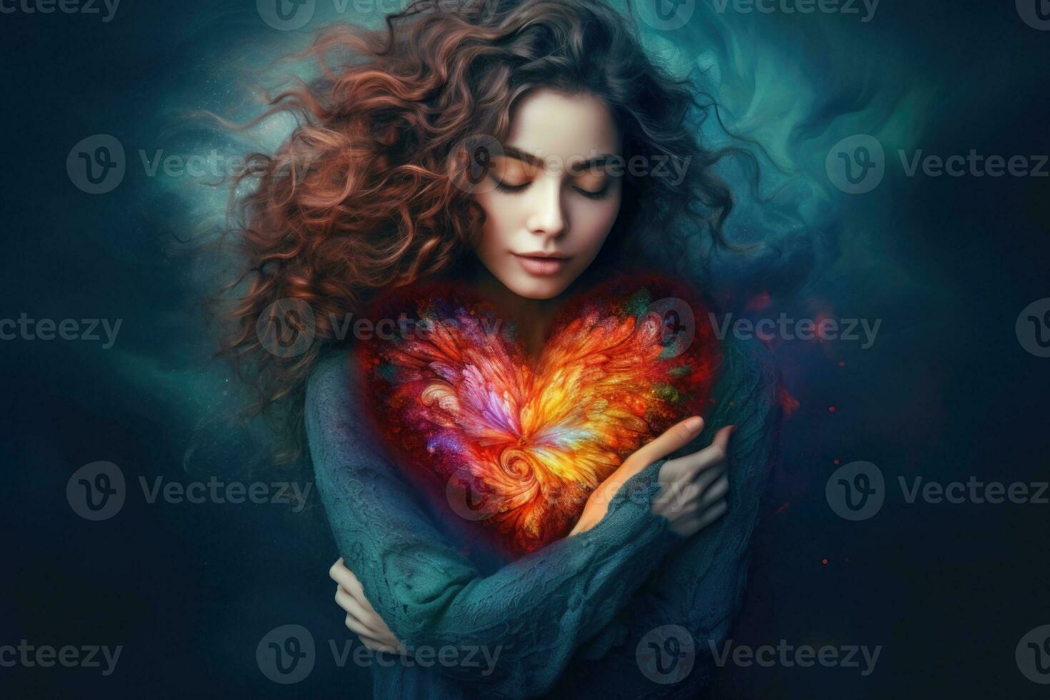 Woman hugging herself. Love yourself concept. Generative AI photo