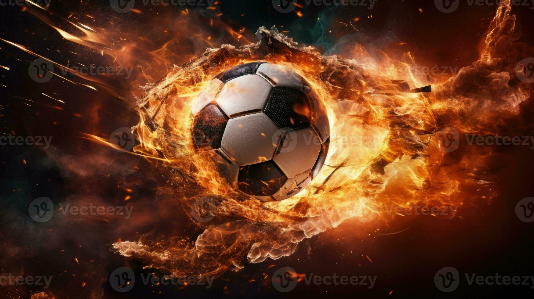 Soccer ball in fire. Burning ball. Generative AI photo