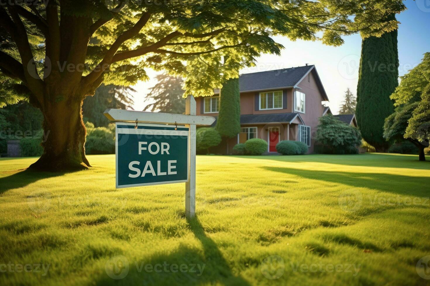 Family house for sale in suburban neighborhood. Generative AI photo