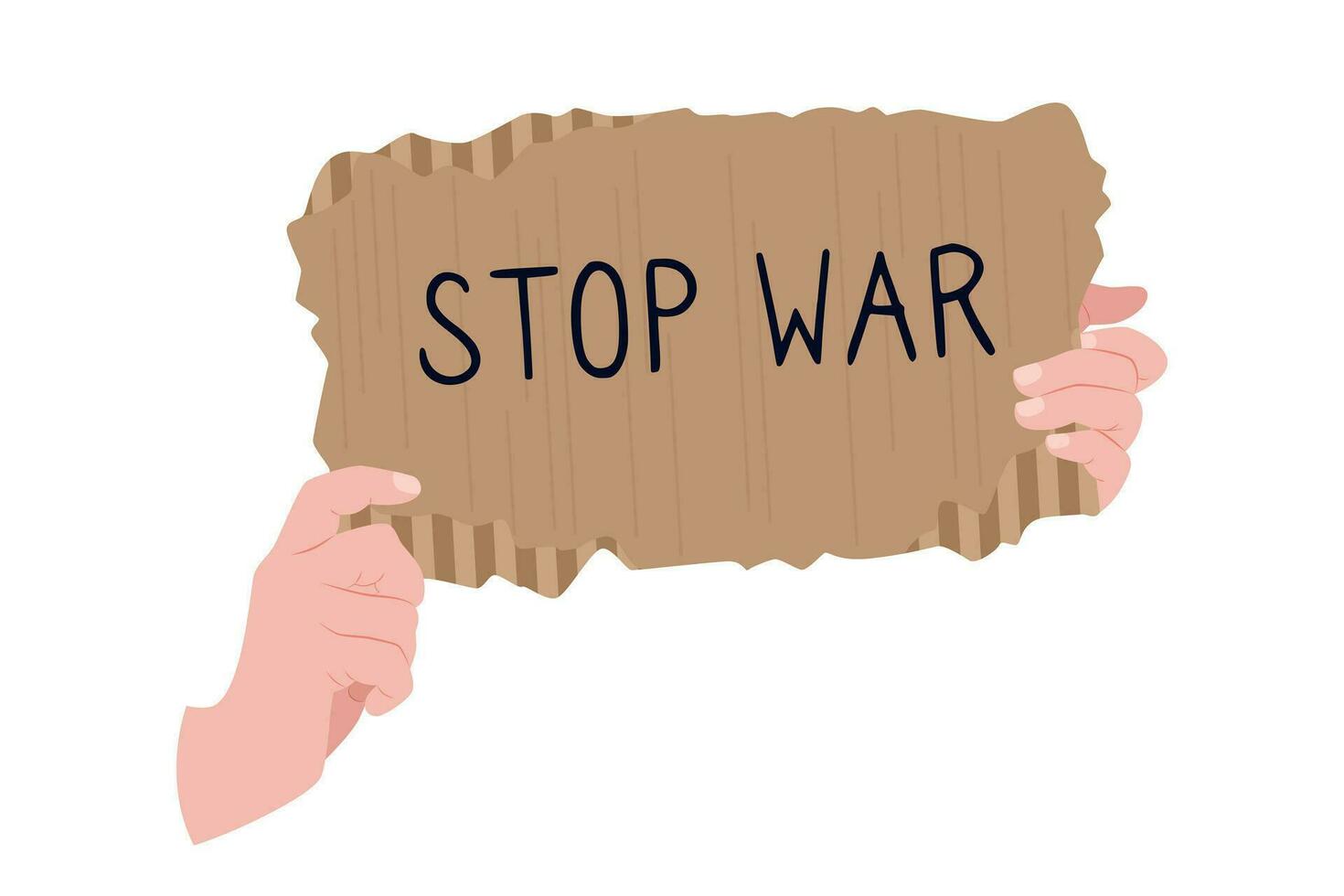 Hands hold a piece of cardboard with the inscription stop war. The concept of humanism, freedom, humanity, the absence of war. A call to stop the war. Vector over white background.