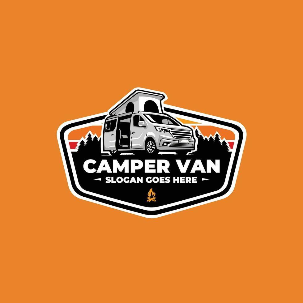 Camper Van Caravan RV Emblem Logo Template Set Vector Art Design. Best for Outdoor Camper Related Industry