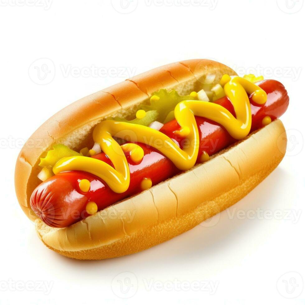 Hot Dog Isolated on white. Illustration AI Generative photo