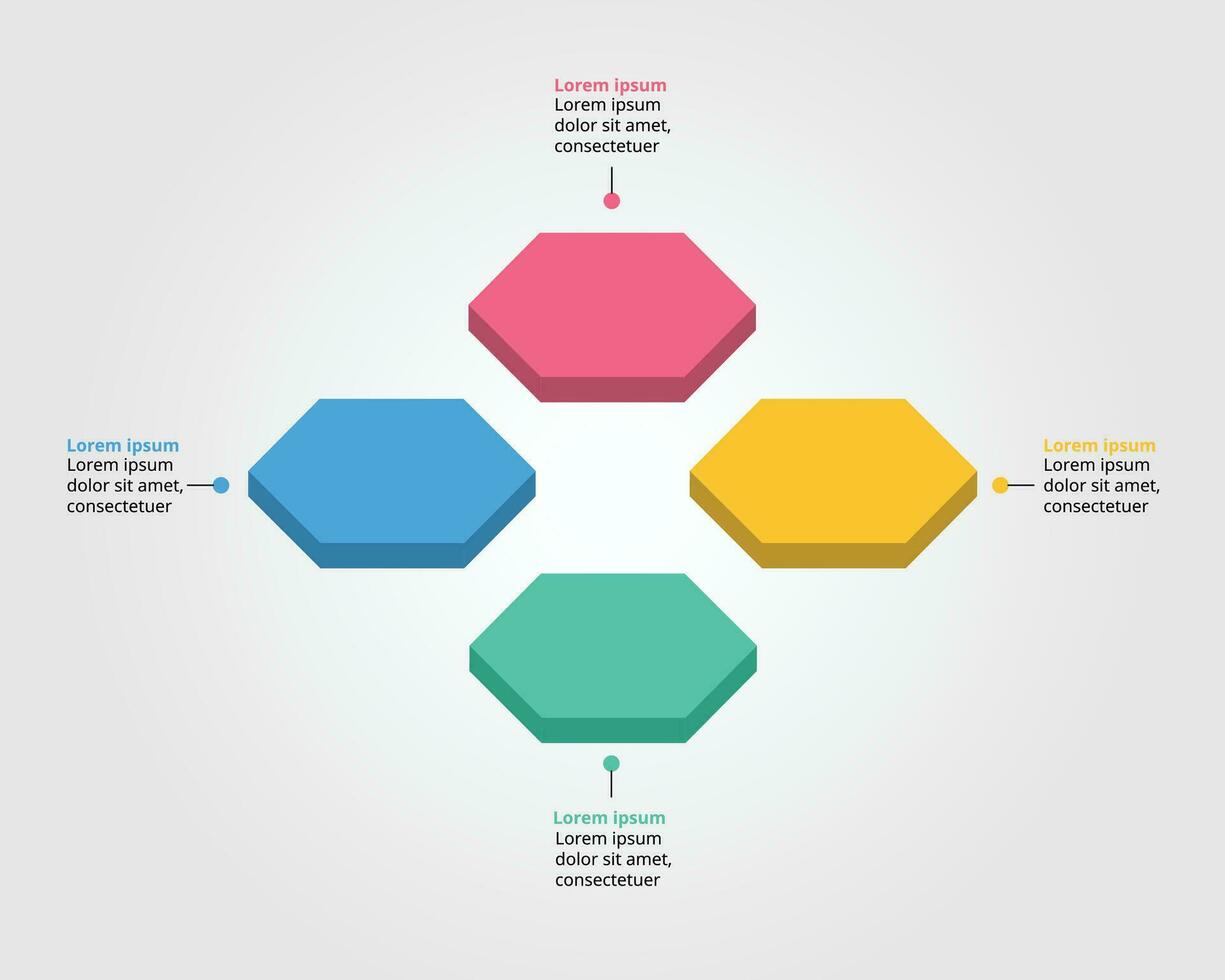 hexágono paso modelo para infografía para presentación para 4 4 elemento vector